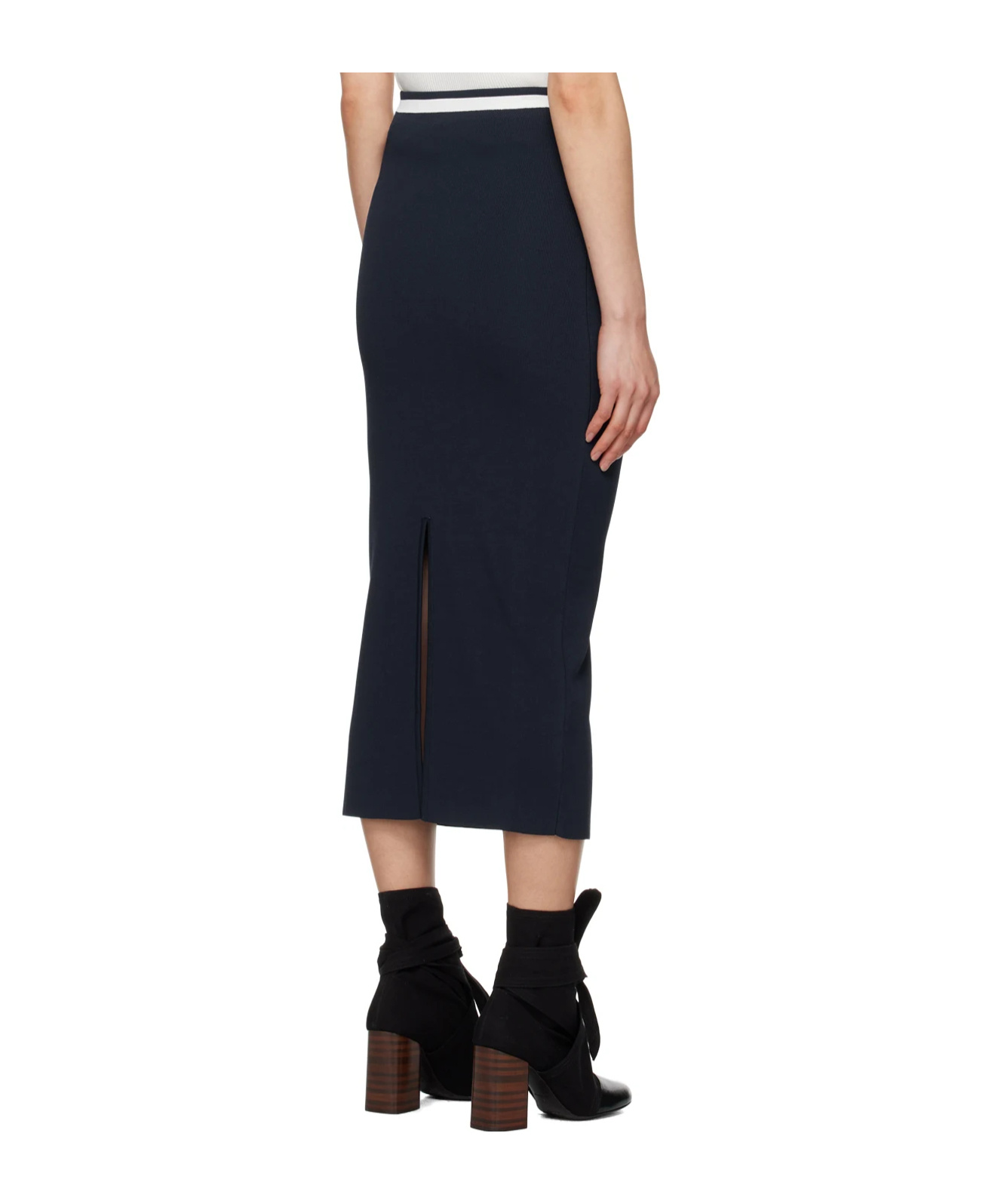 Staud Karina Striped Knitted Midi Skirt In Black