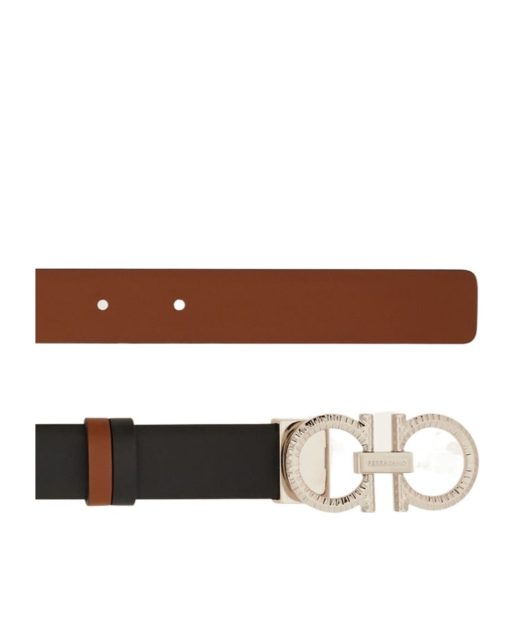 Ferragamo Reversible And Adjustable Belt With Hammered Gancini