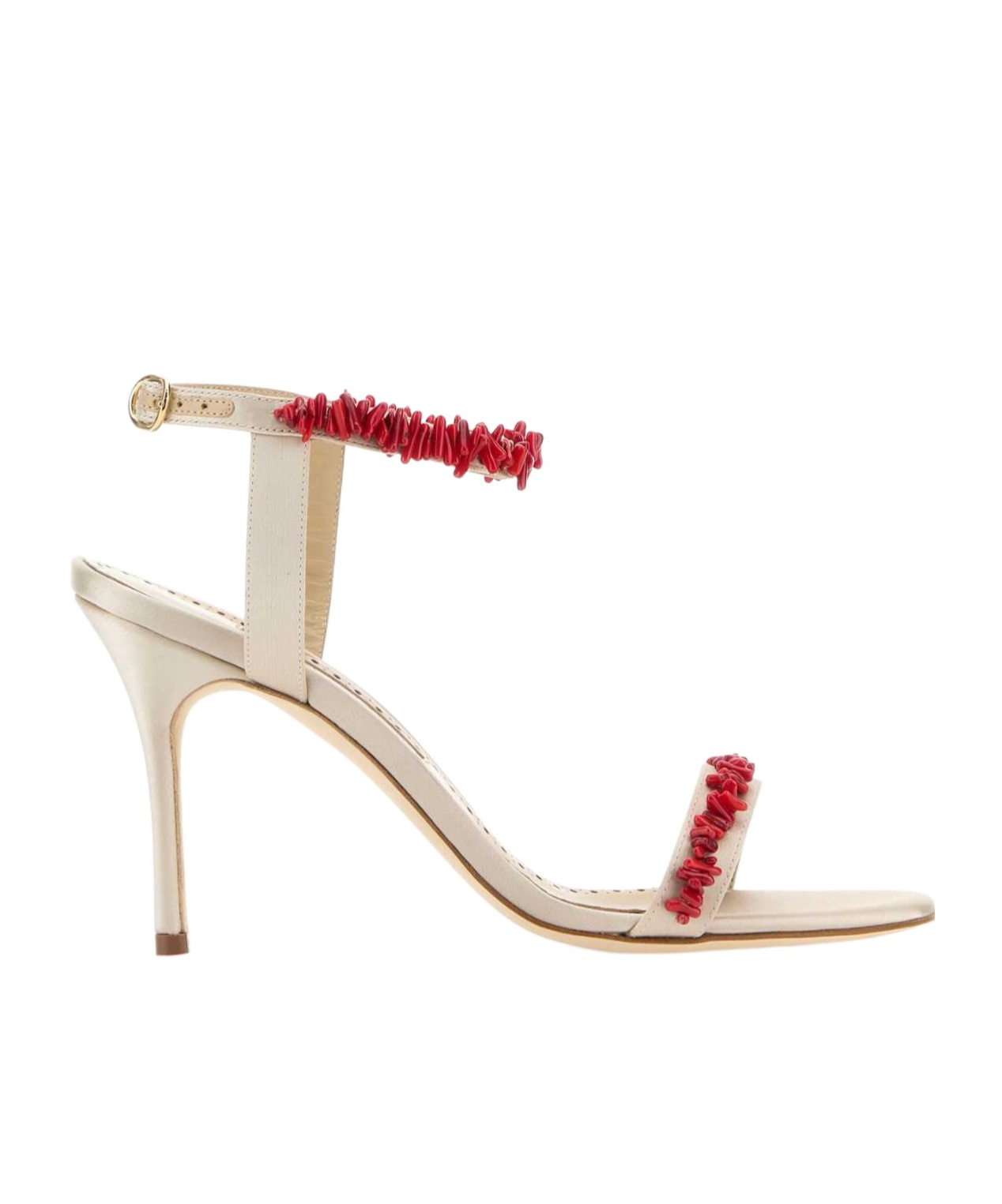 Manolo Blahnik Cienzan Satin Sandals Ankle Embellishment In Nude