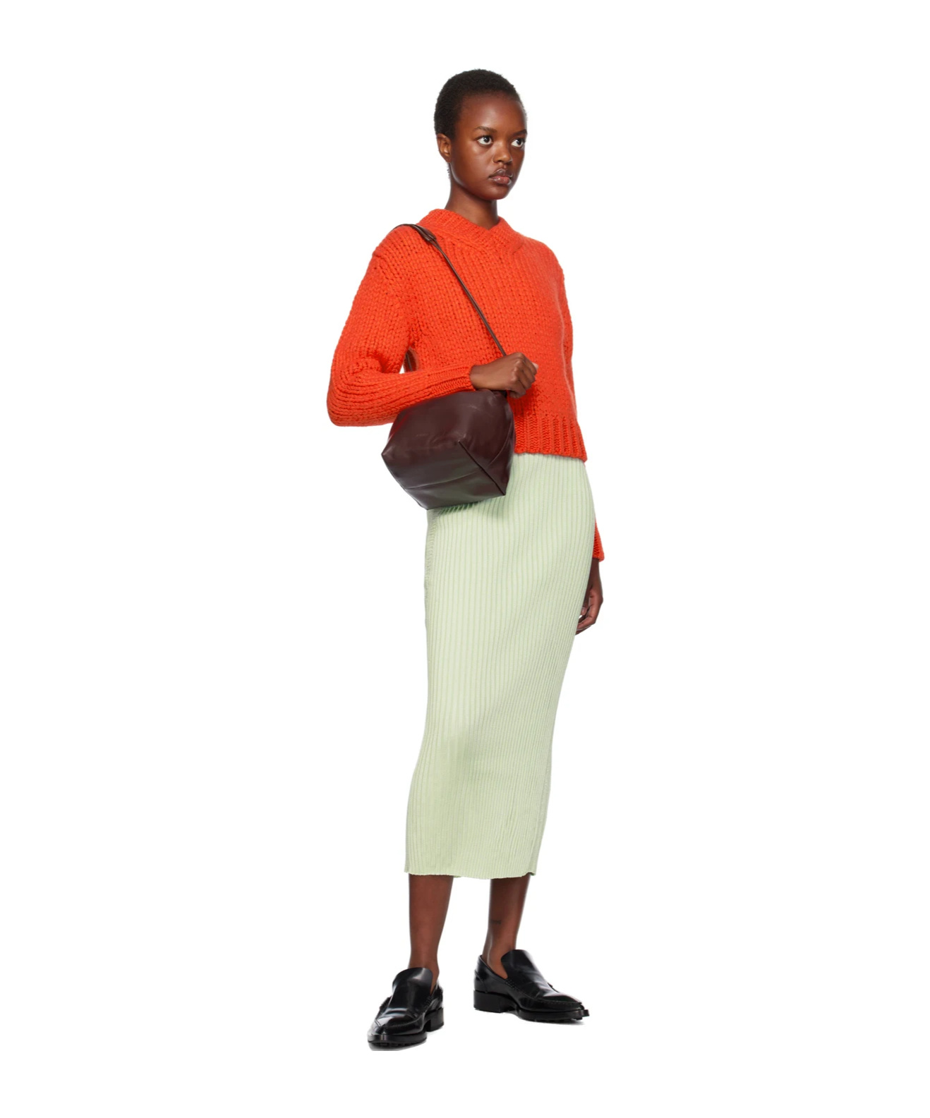 Jil Sander Green Paneled Midi Skirt In White