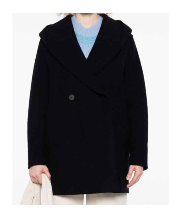 Harris Wharf London Boxy Blue Giacconi Coat With Oversized Collar In Black