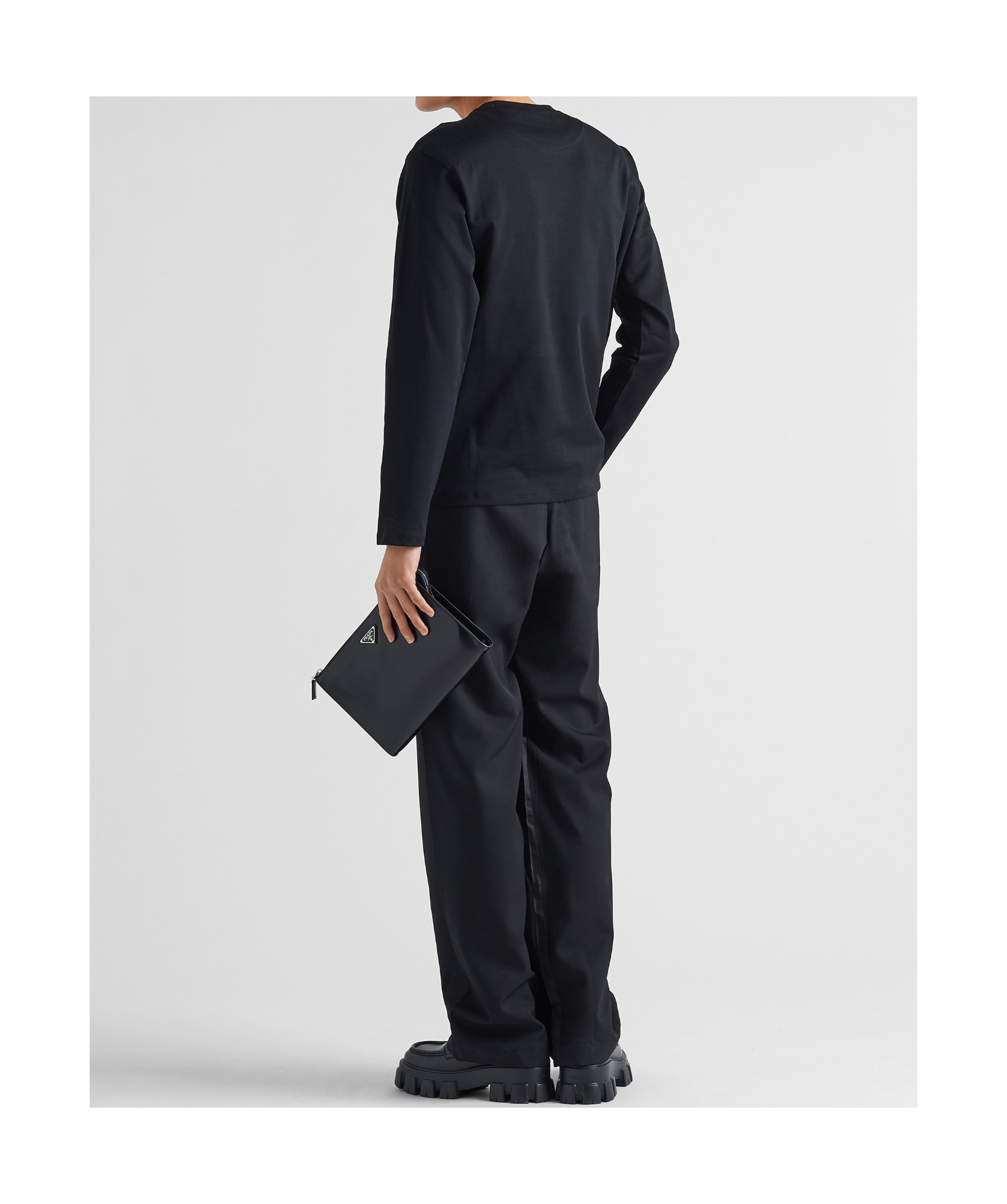 Prada Rundhalspullover Aus Superfeiner Wolle In Black