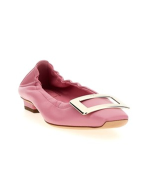 Roger Vivier Belle Pointed Ruched Leather Ballerina Flats In Pink