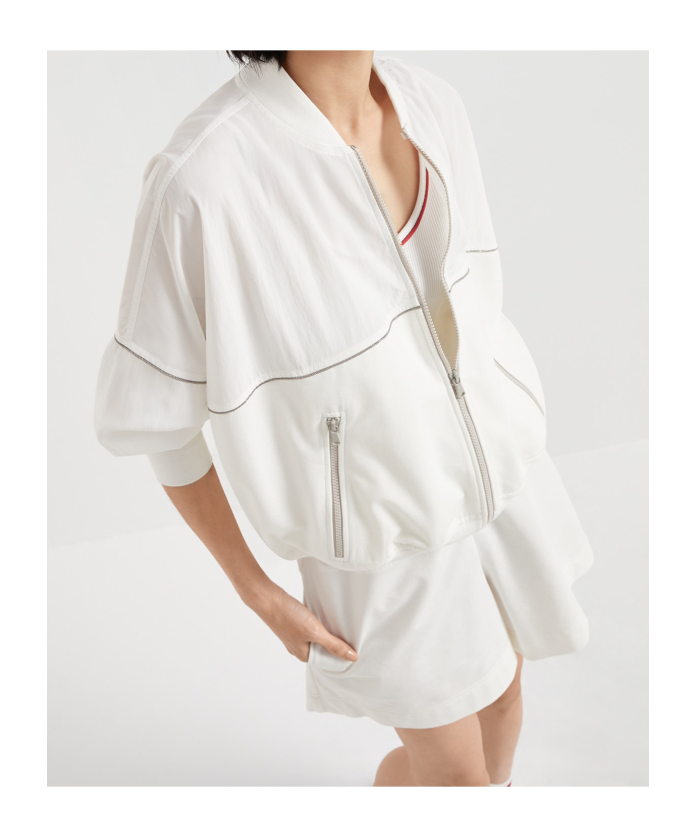 Brunello Cucinelli Monili-embellished Track Jacket In White
