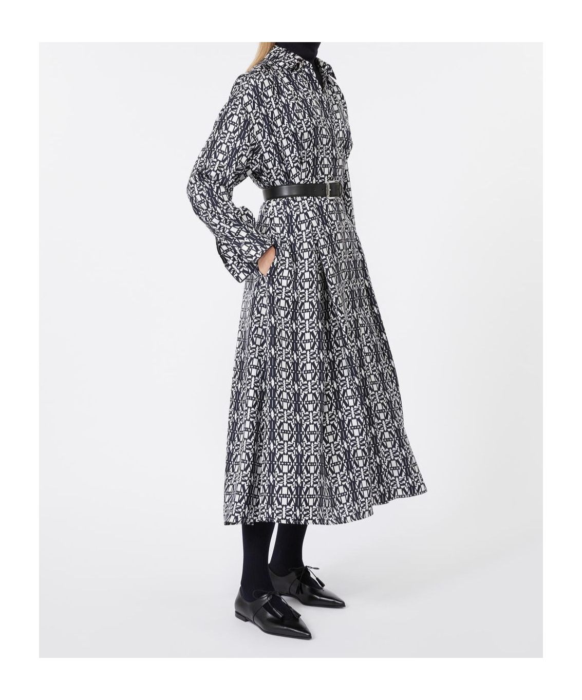 Max Mara Midi Dress With Long Sleeves And Belt In Black
