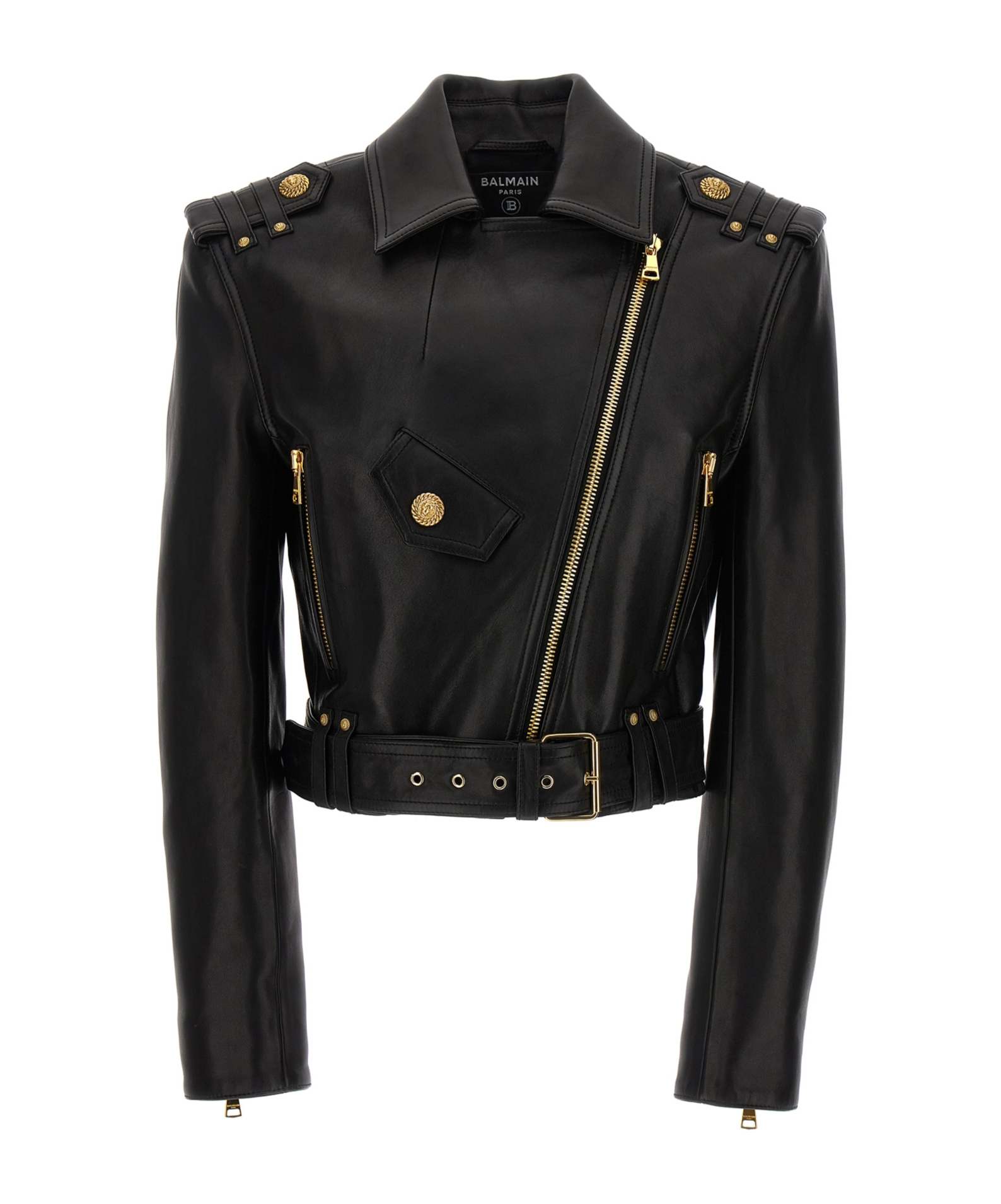 Balmain Jacket Lambskin Belted Waist In Black