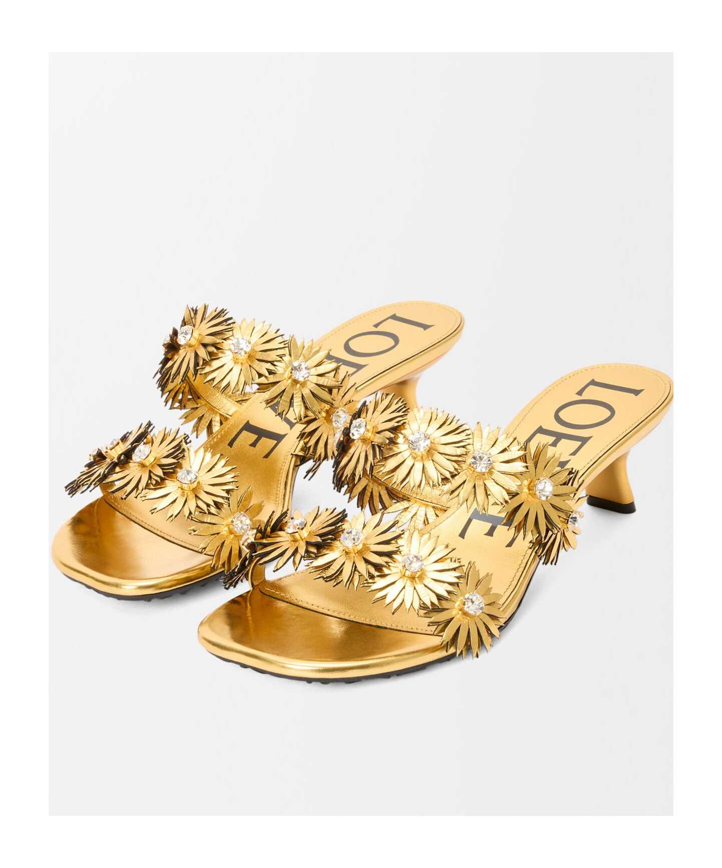 Loewe Petal Flower Sandal In Calfskin And Crystals In Gold