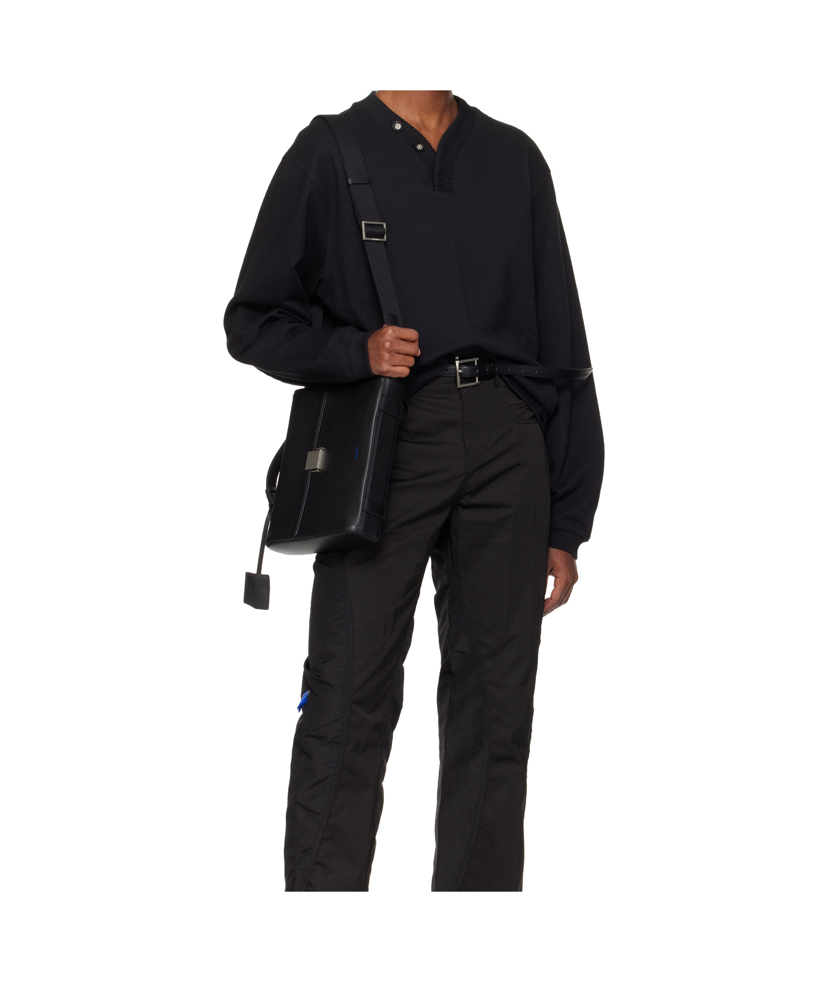 Ader Error Black Grained Leather Tote In Black