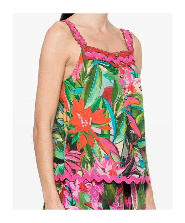 Farm Rio Jardin De Reve Wavy Trim Top In Multicolor