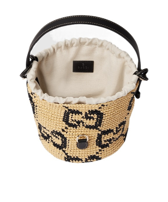 Gucci Gg Super Mini Bucket Bag In Natural And Black