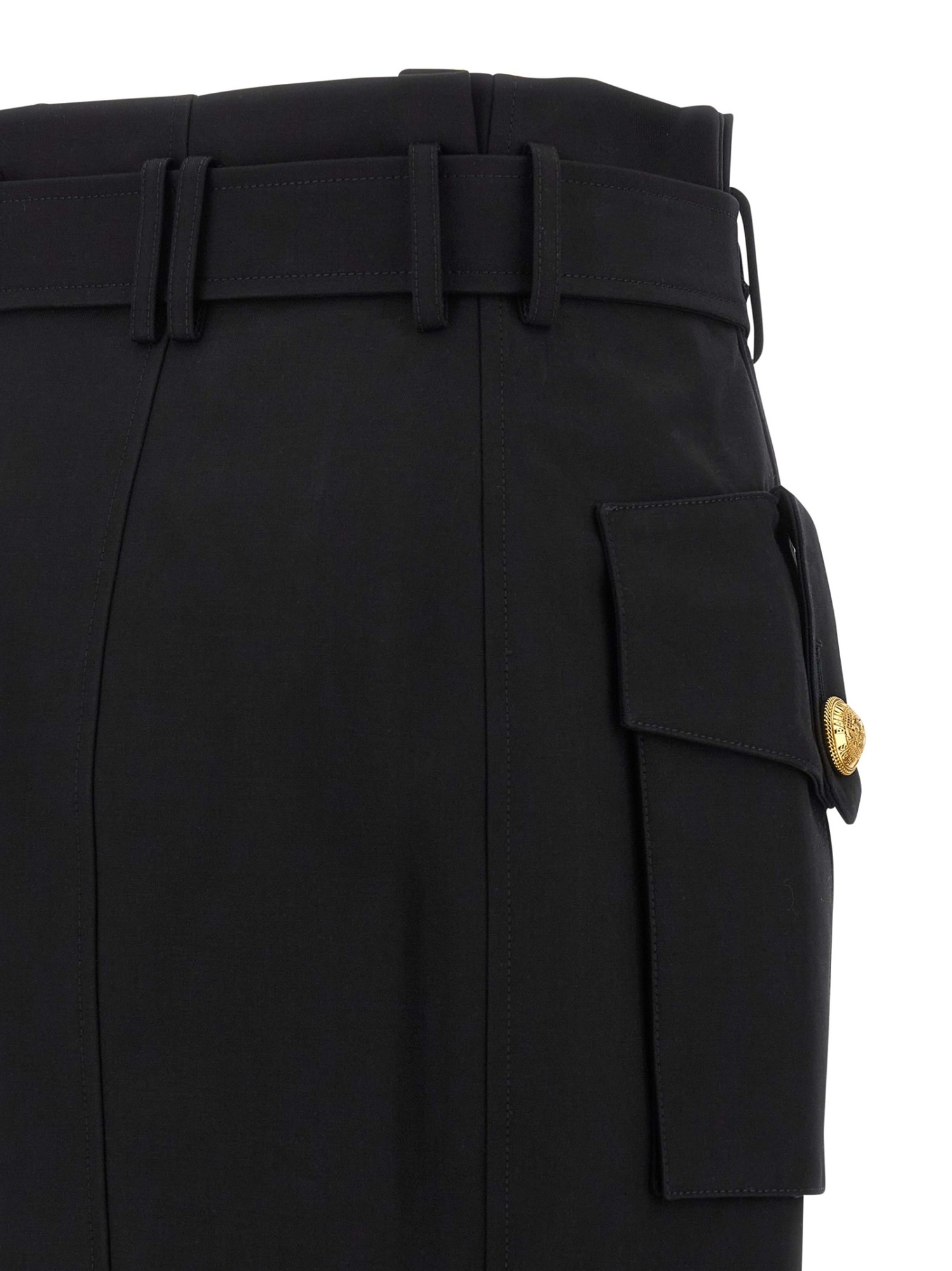 Balmain Structured Midi Wrap Skirt In Black