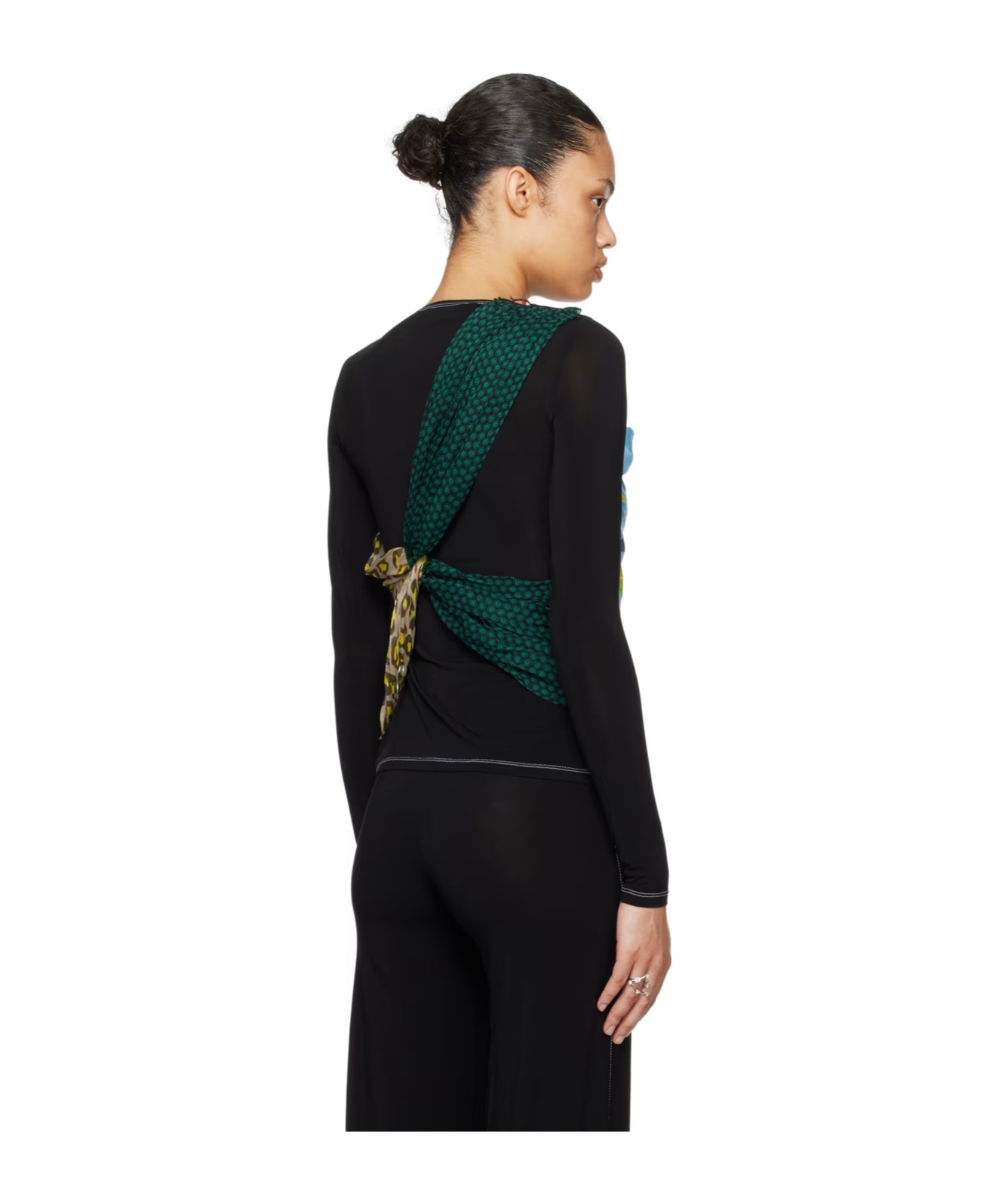 Marine Serre Round Collar And Long-sleeved T-shirt In Black