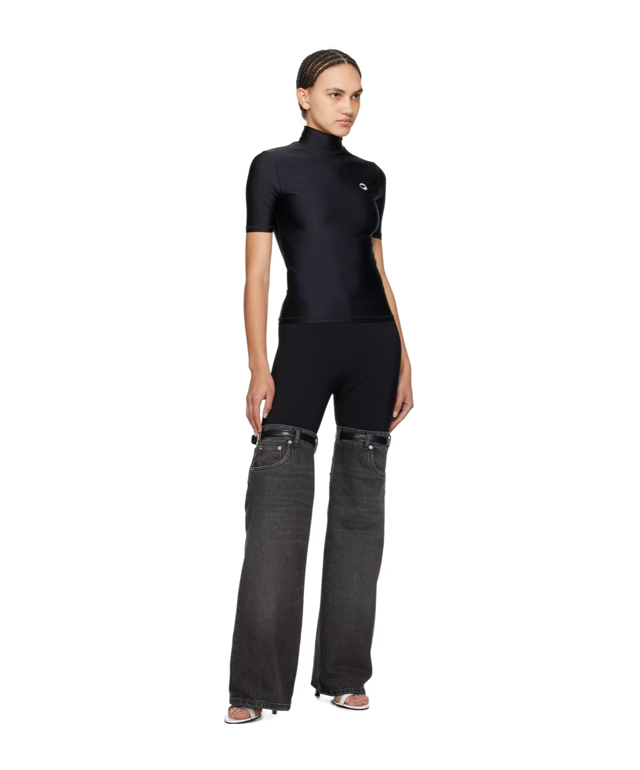 Coperni Womens Black Grey Hybrid Contrast-texture Wide-leg High-rise Denim Trousers In Black