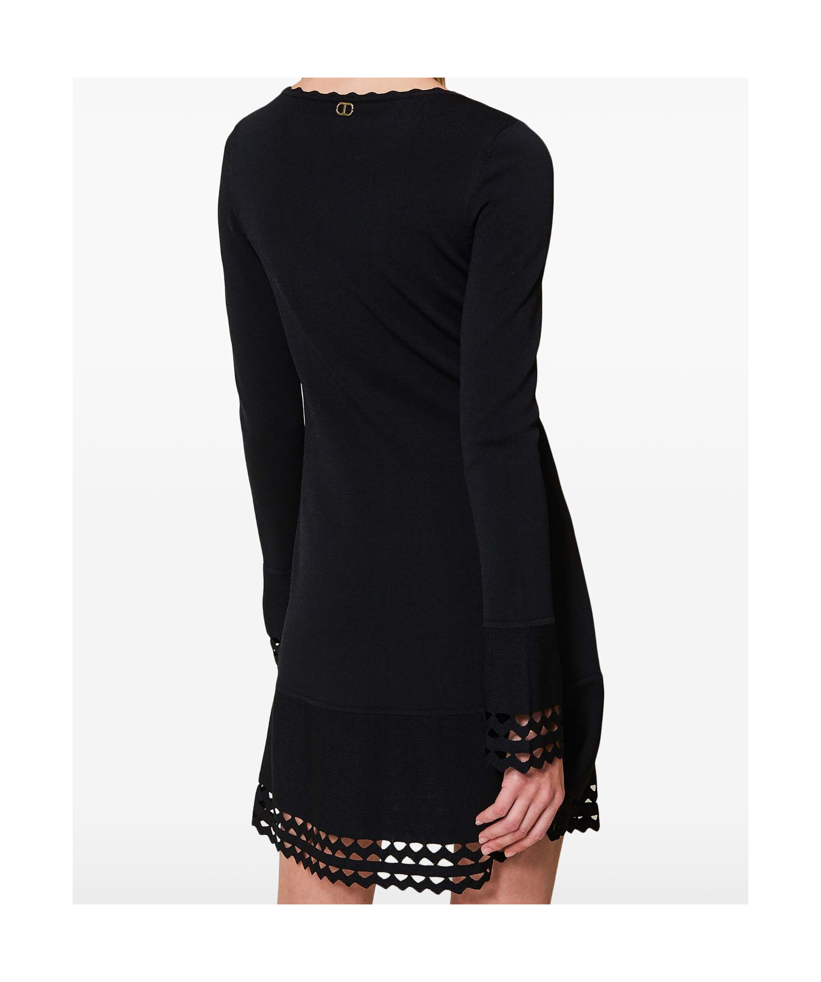 Shop Twinset Scallop-trim Dress In Black
