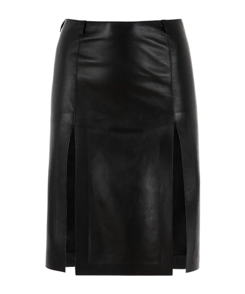 Attico Leather Skirt With Slit Design In Black