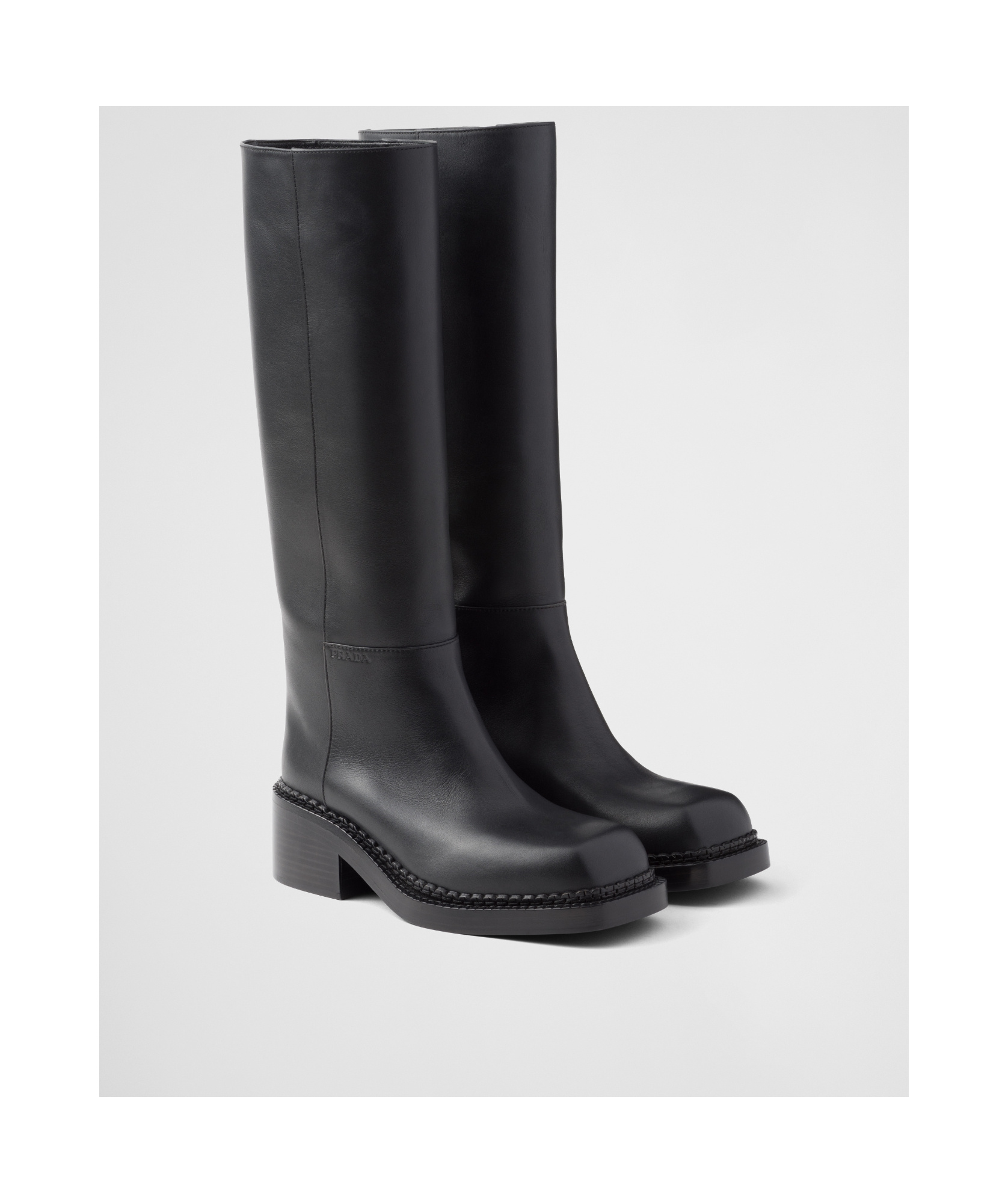 Shop Prada Leather Boots In Black