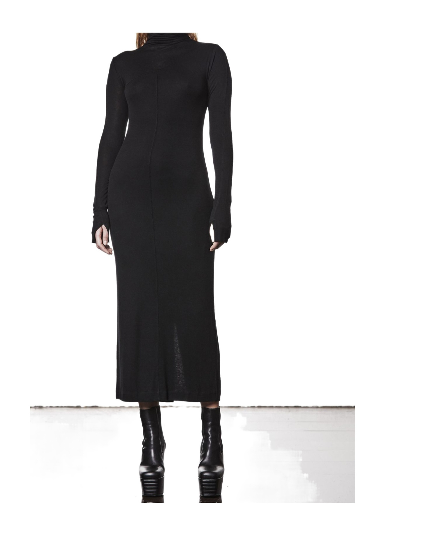Thom Krom Slim Fit Viscose Stretch Roll Neck Midi Dress In Black