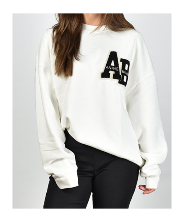 Shop Anine Bing Miles Logo-patch Cotton Sweatshirt In White