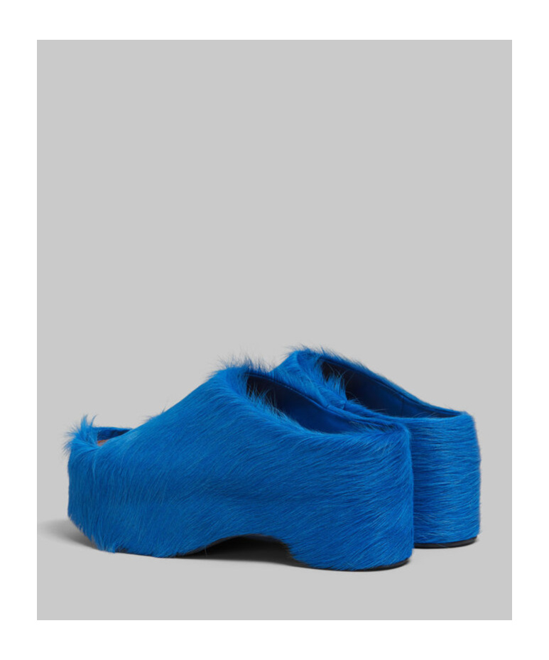 Marni Calf-hair Platform Mules In Blue