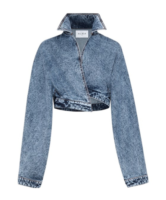 Shop Alaïa Denim Spiral Jacket In Blue