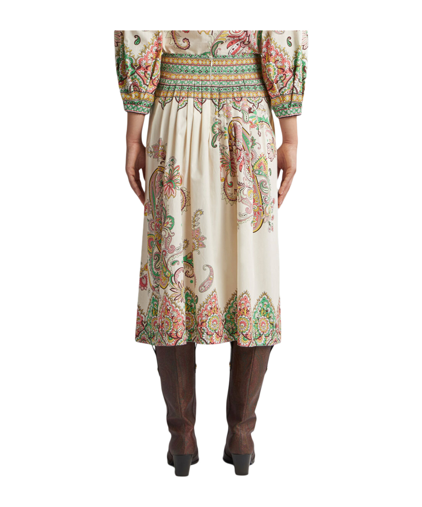 Etro Womens Print On White Base Floral-print High-rise Cotton Midi Skirt In Nude