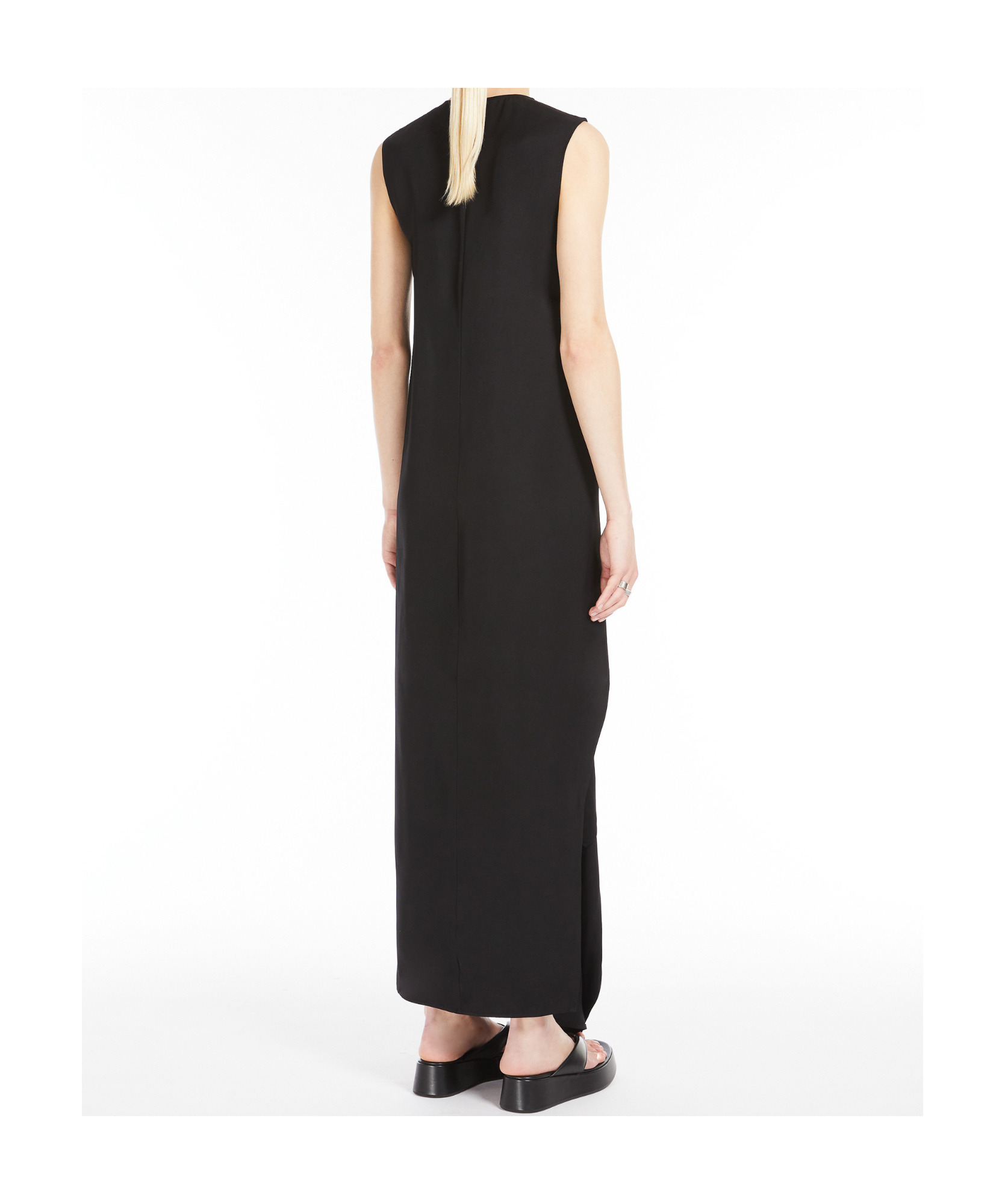 Sportmax Sport Max Long Asymmetrical Viscose Twill Dress In Black