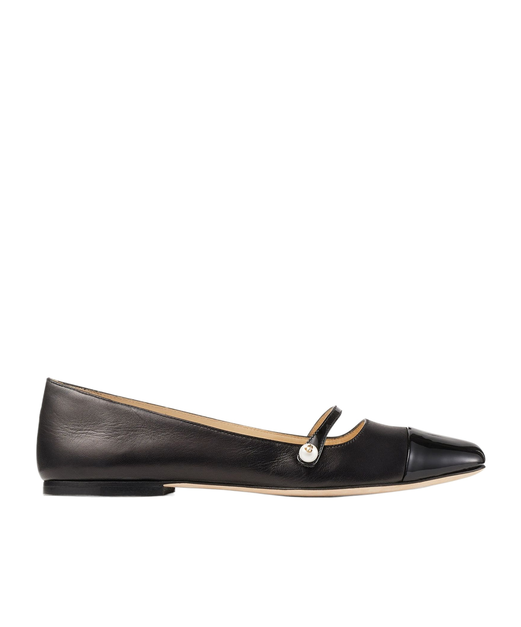 Jimmy Choo Elegant Ballerina Flat Shoes With Patent And Nappa Leather Detailing In Black