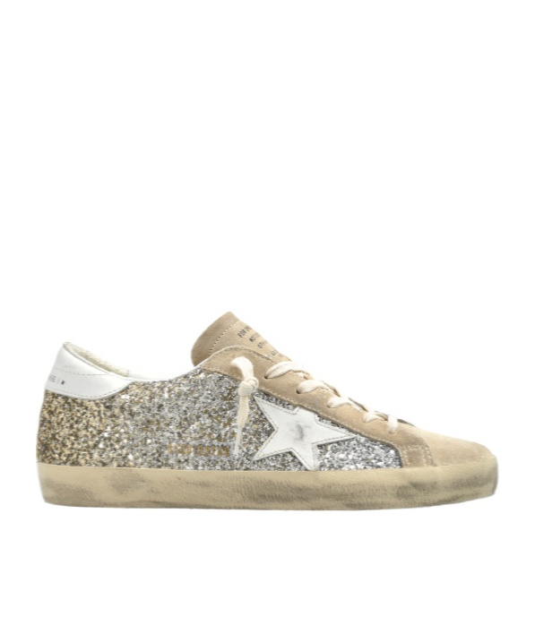Golden Goose Super-star Classic With List Glitter Upper Suede Toe And Tongue Leather Star And Heel S In Nude