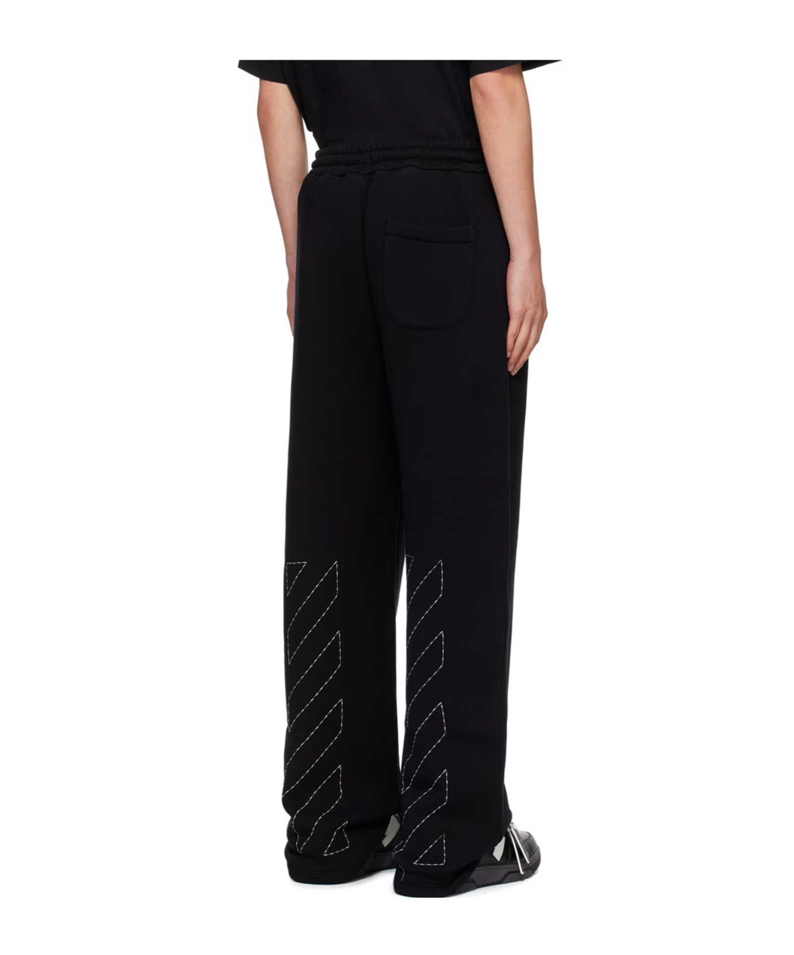 Off-white Wide-leg Cotton Joggers With Cuffed Hem In Black