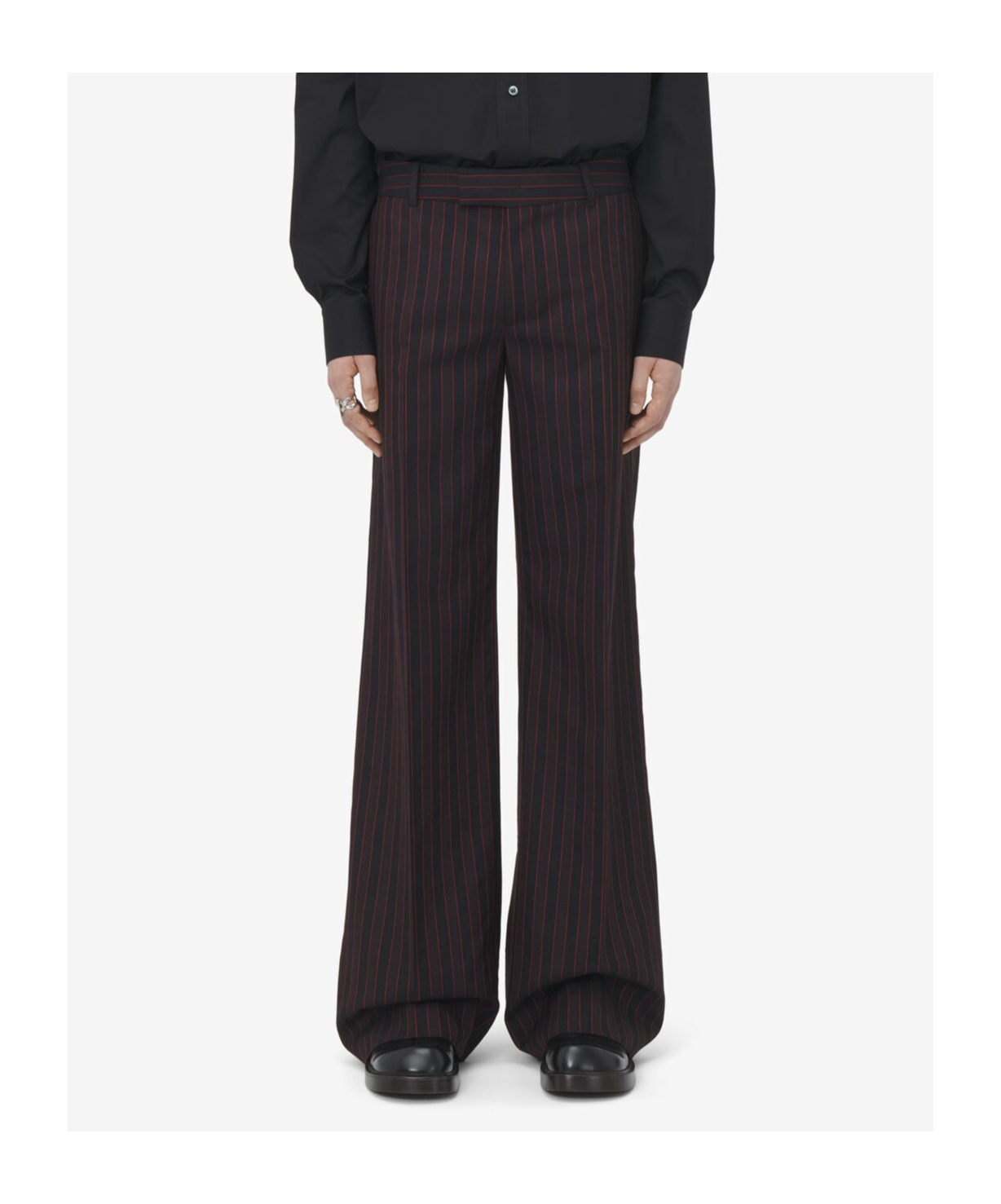 Alexander Mcqueen Pinstripe Tailored Trousers In Black, Bordeaux Red And Dark Red