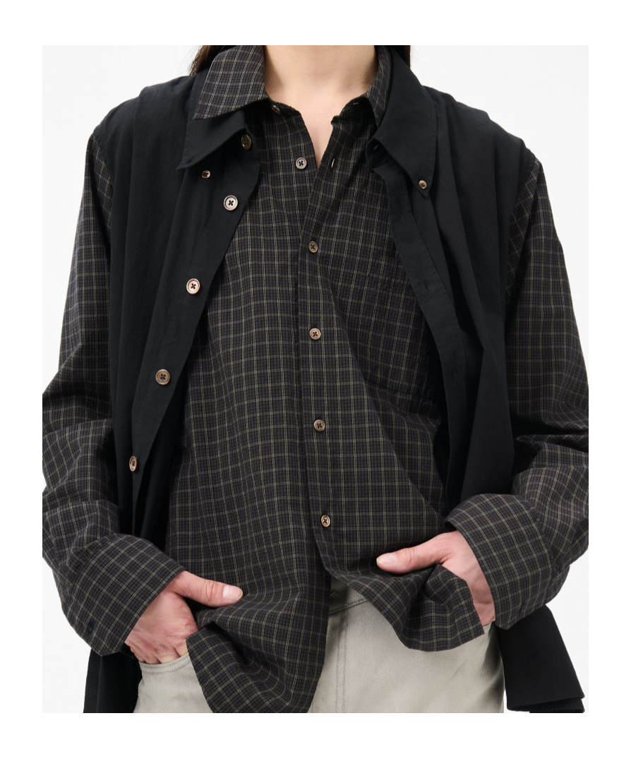 Our Legacy Check Pattern Collared Long Sleeve Shirt In Black