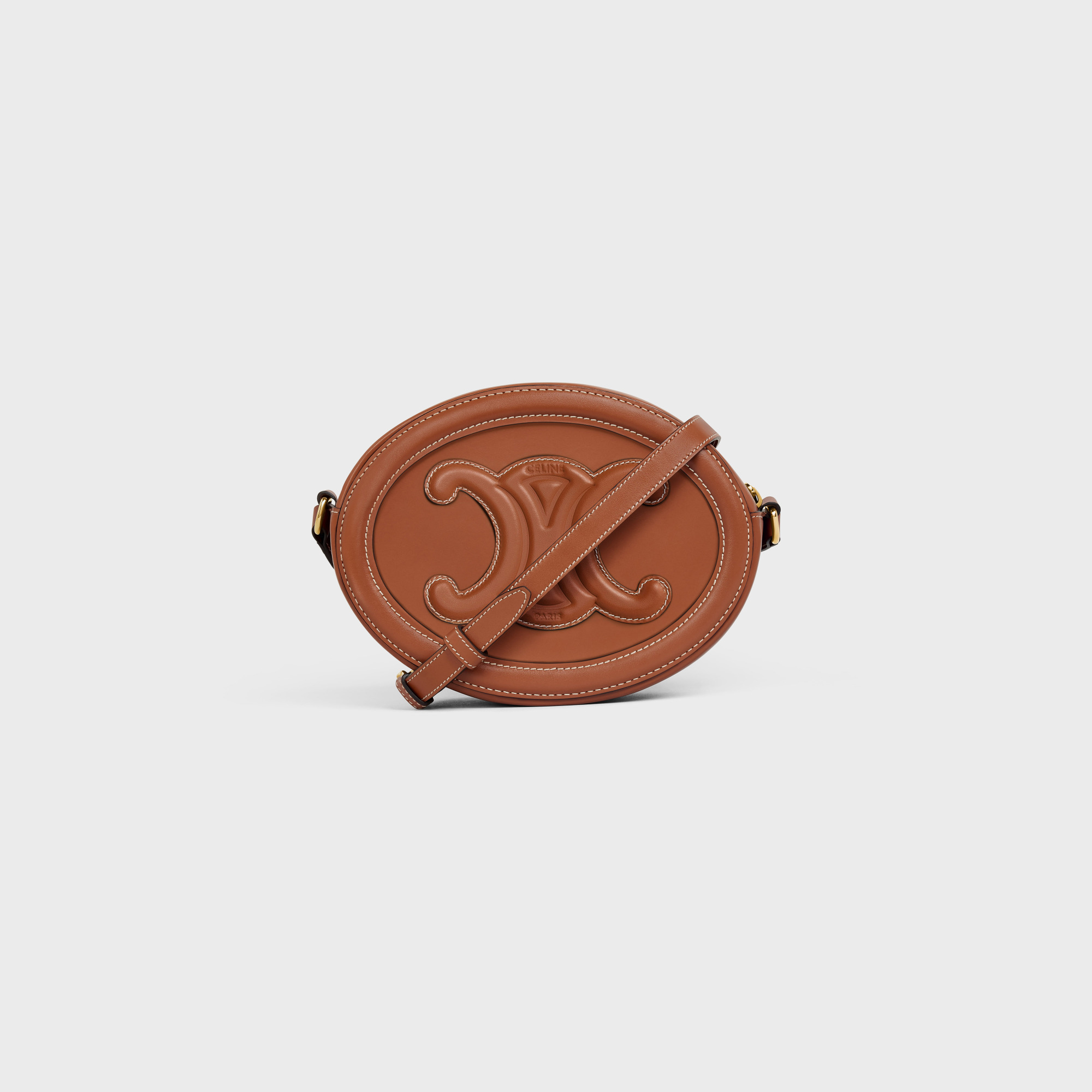 Celine Cuir Triomphe Smooth Cow Leather Cross-body Oval Shoulder Bag In Brown