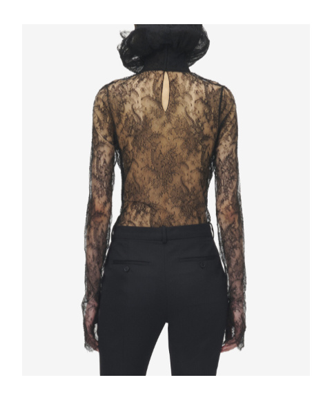 Alexander Mcqueen Lace Long-sleeve Top In Black