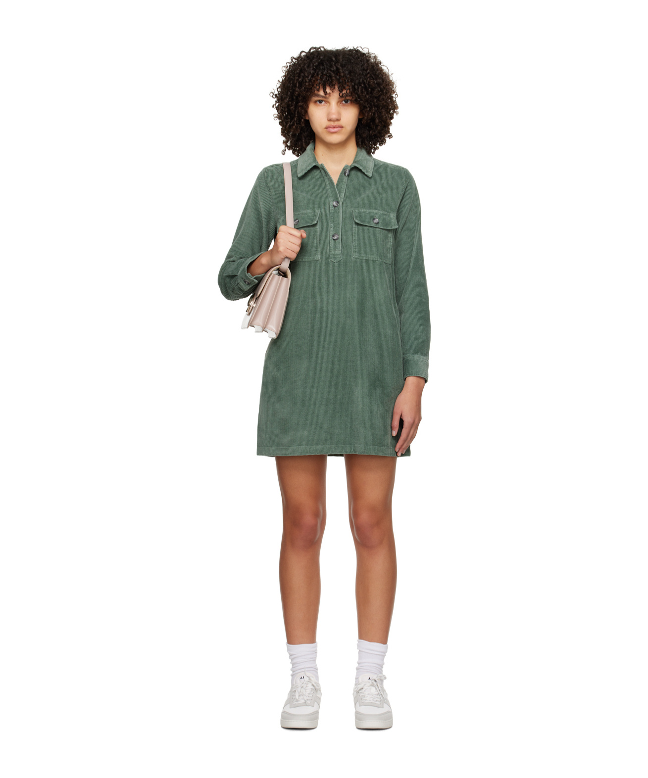 Apc Short Lapel Dress In Green