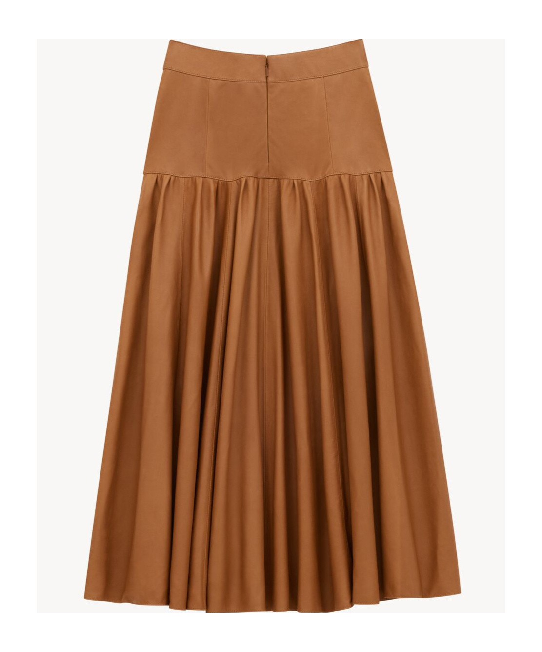 Saint Laurent Lambskin Midi Skirt Gathered Detailing In Brown