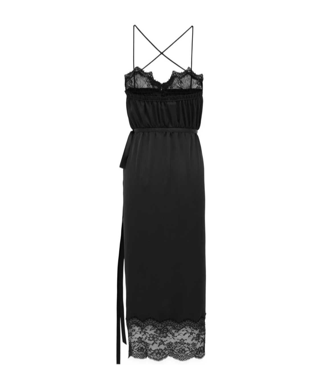 Saint Laurent Lace-detailing Midi Dress In Black