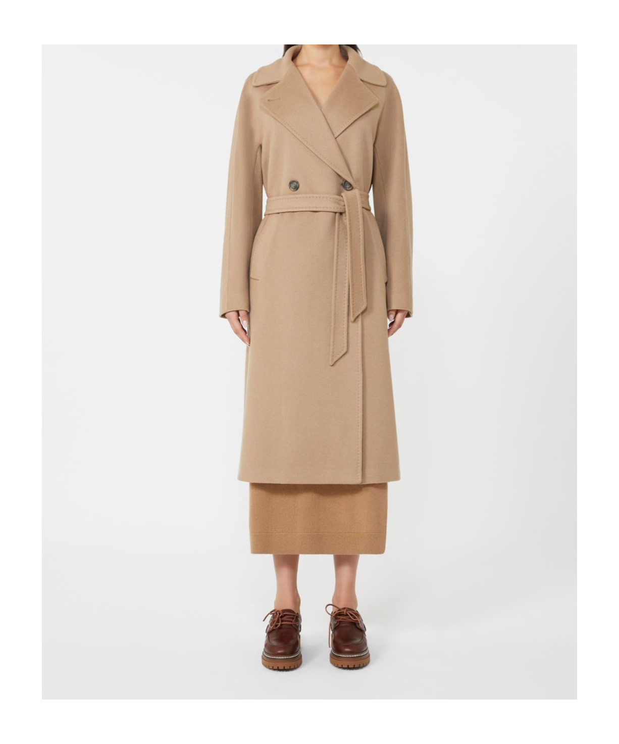 Weekend Max Mara Long Length Belted Coat With Notched Lapels In Brown
