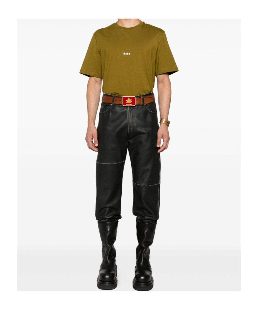 Msgm Cotton T-shirt With Front Printed Logo In Green