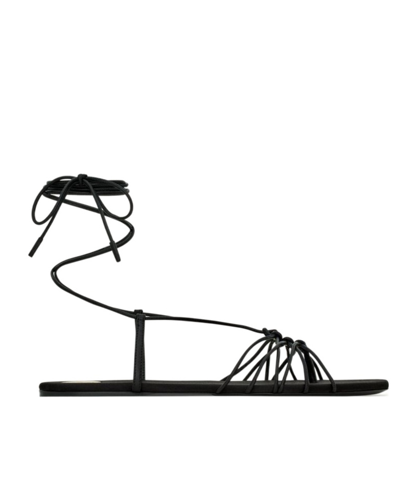 Saint Laurent Black Sandals With Cassandre Logo And Laces Around The Ankle In Leather Woman In Black