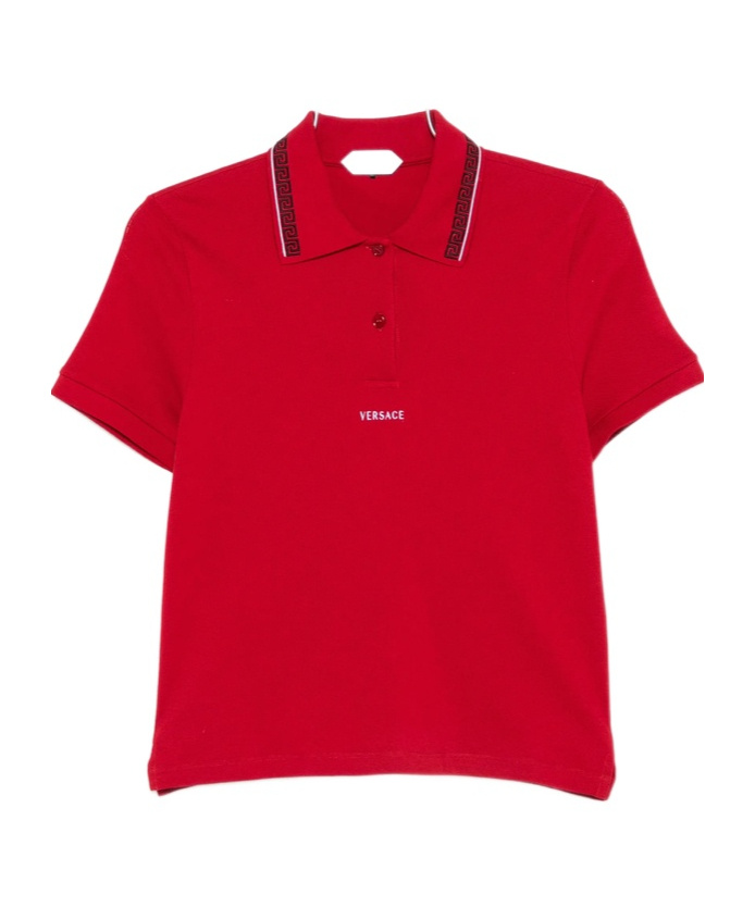 Versace Embroidered-logo Cotton Pique Polo In Red