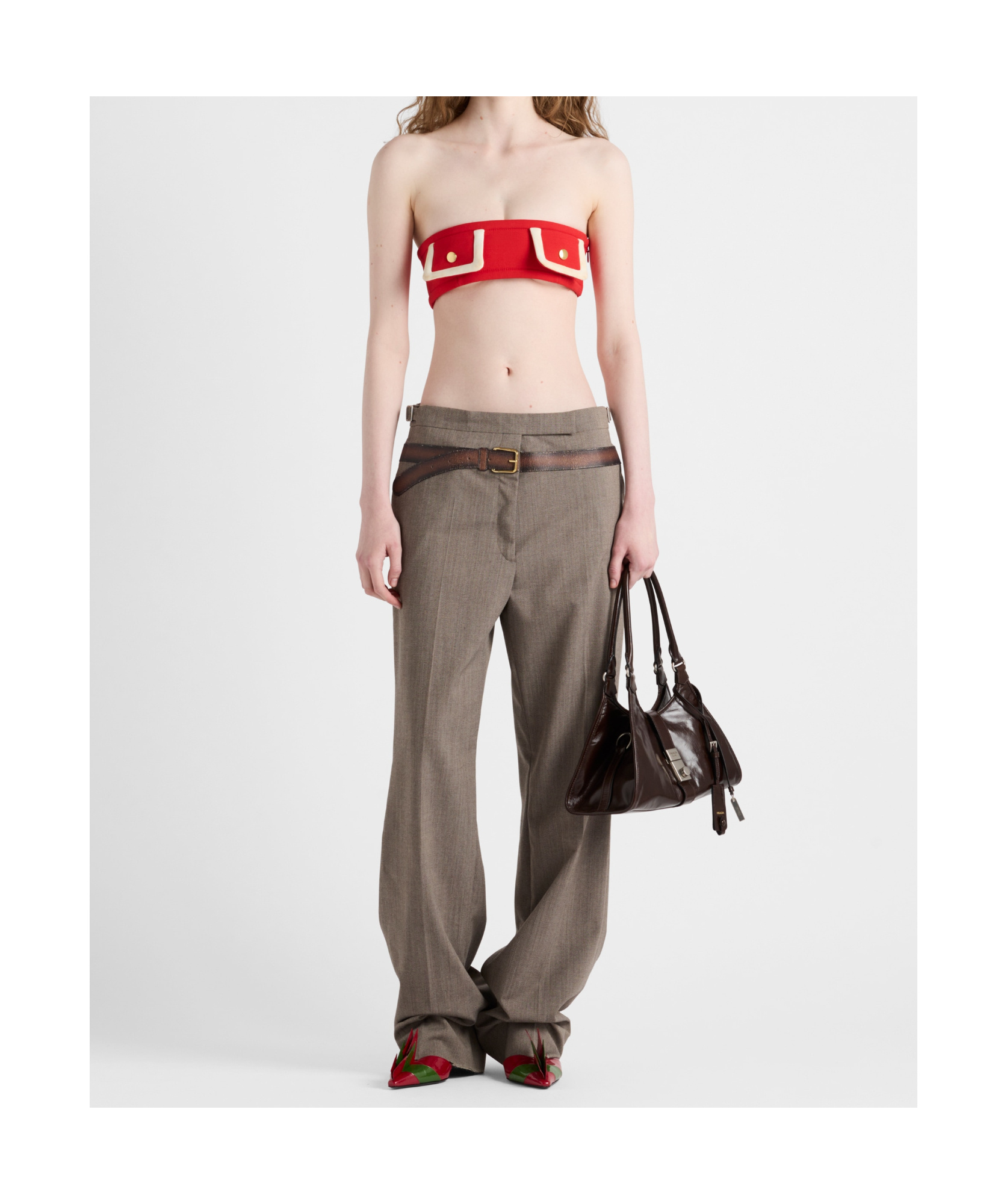 Prada Crop-top In Lana Rossa Donna In Red