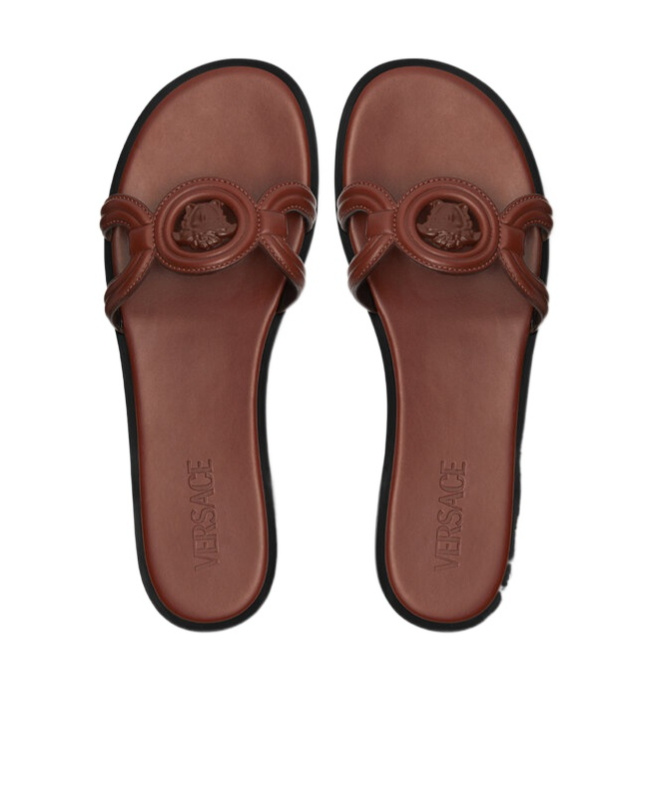 Versace Round Head Slippers In Black