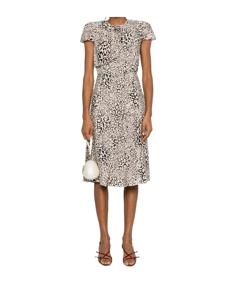 Alessandra Rich Leopard-print Pleated Midi Dress In White