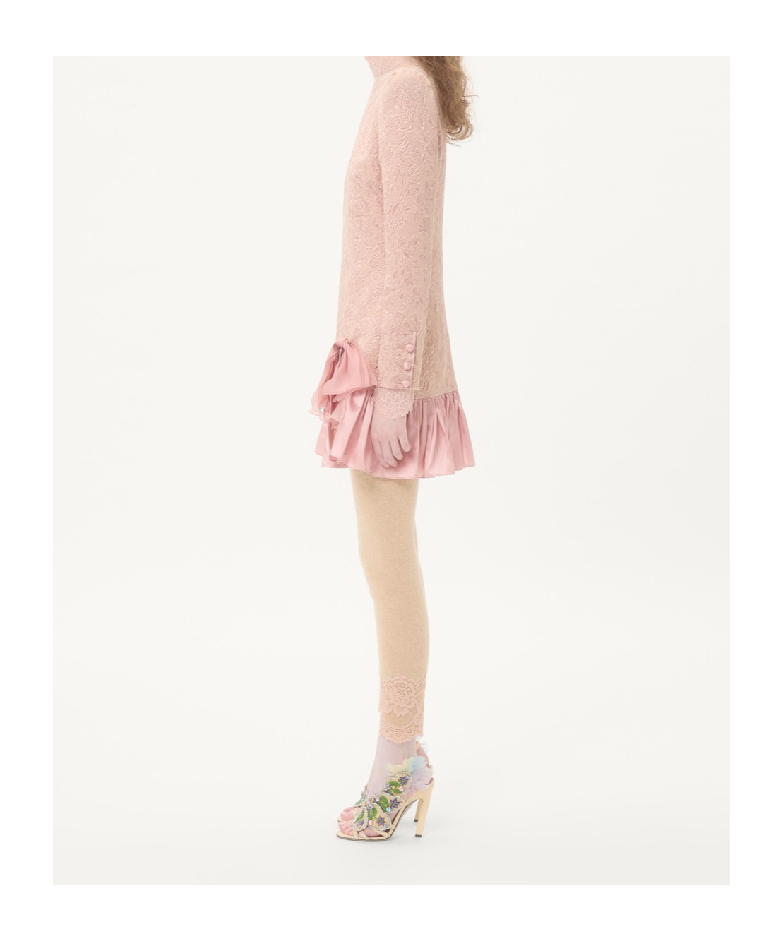 Valentino Floral-jacquard Ruffled Dress In Pink