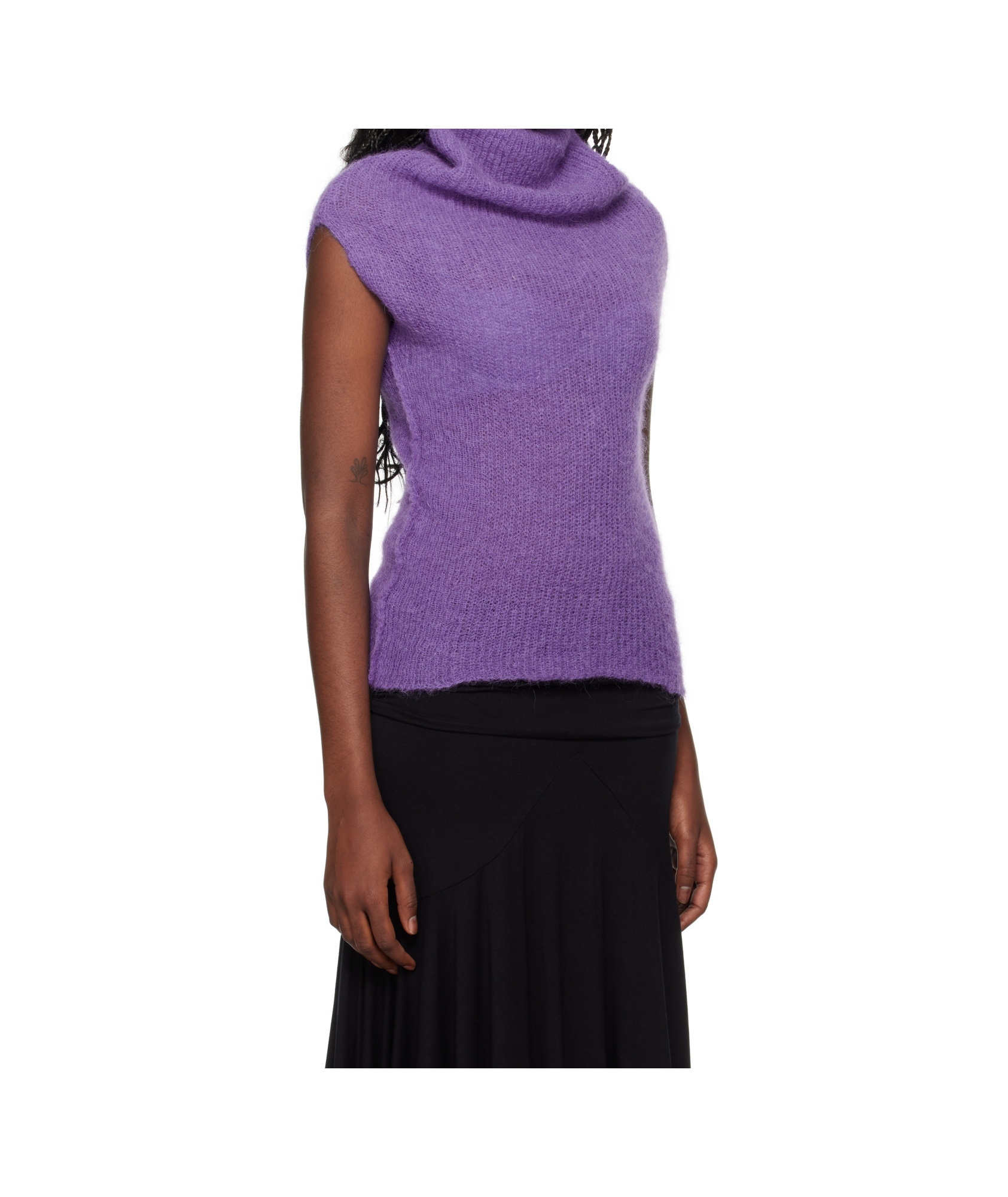 Gimaguas Fuzzy Off-shoulder Knitted Top In Purple