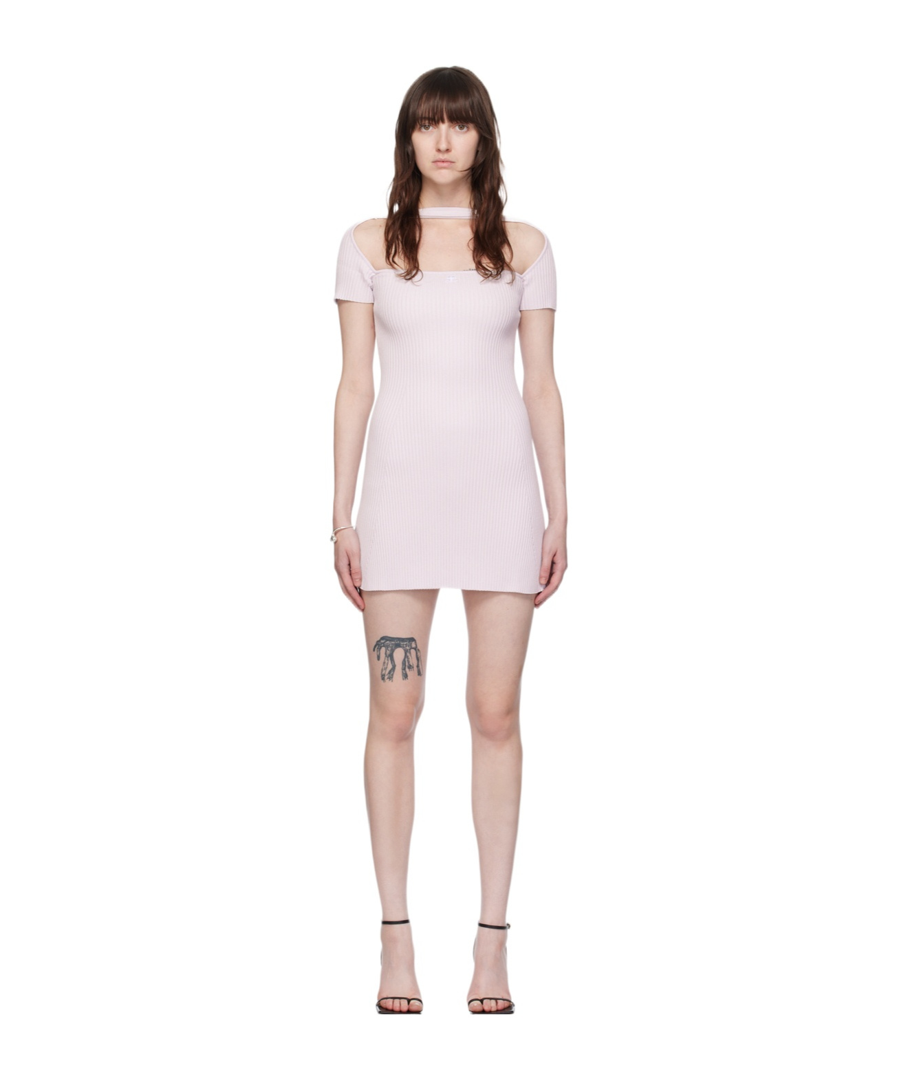Courrèges Hyperbole Ribbed Mini-dress In Nude