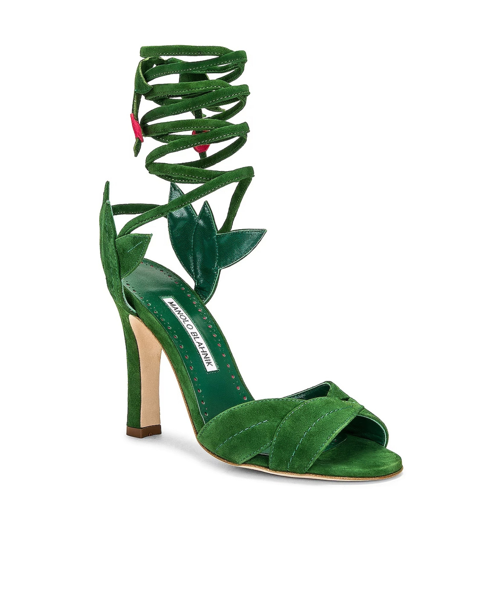 Manolo Blahnik Ossie 105mm Suede Lace-up Sandals In Green