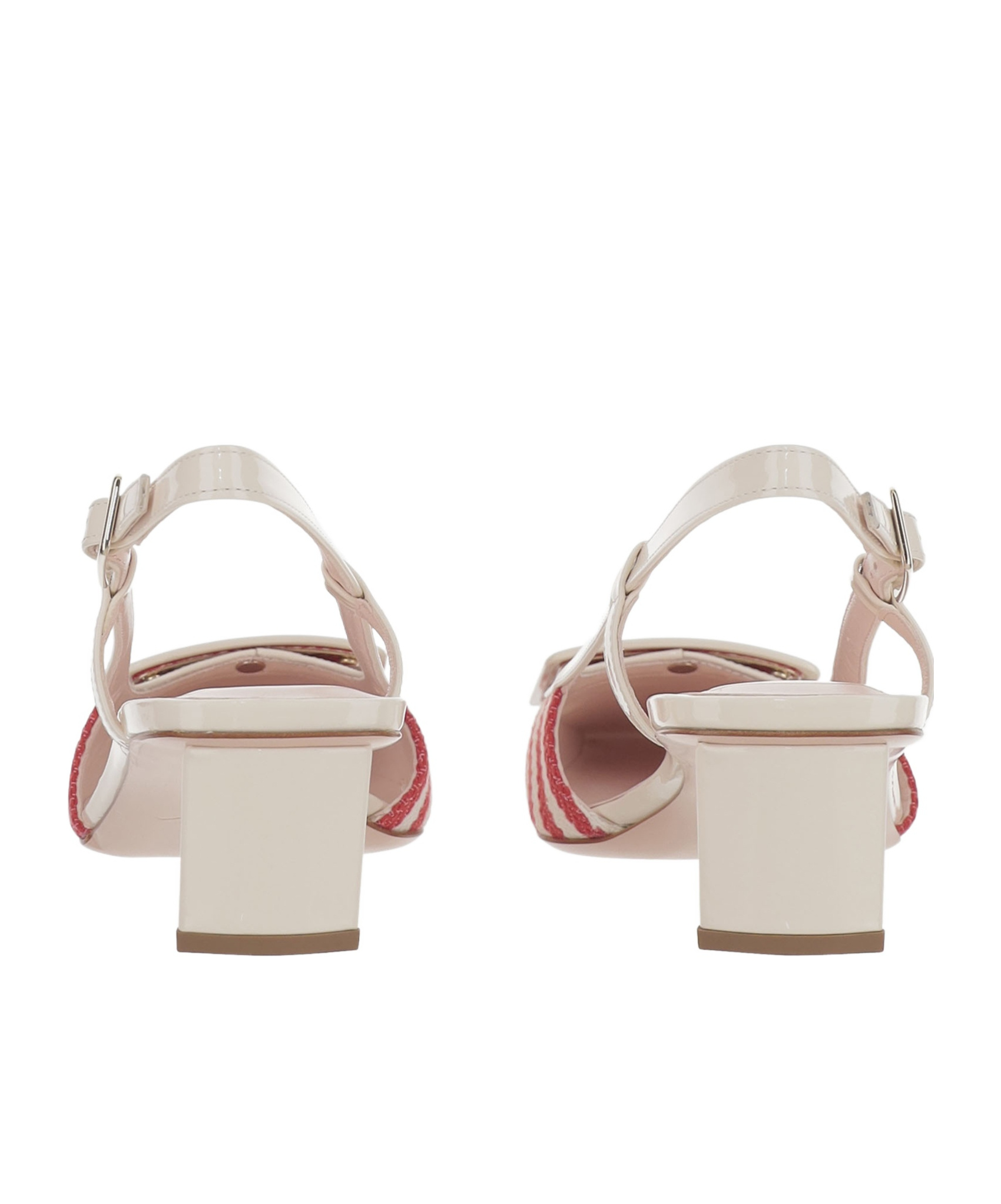 Roger Vivier Belle Vivier 45 Patent-leather Trimmed Striped Canvas Slingback Pumps In White