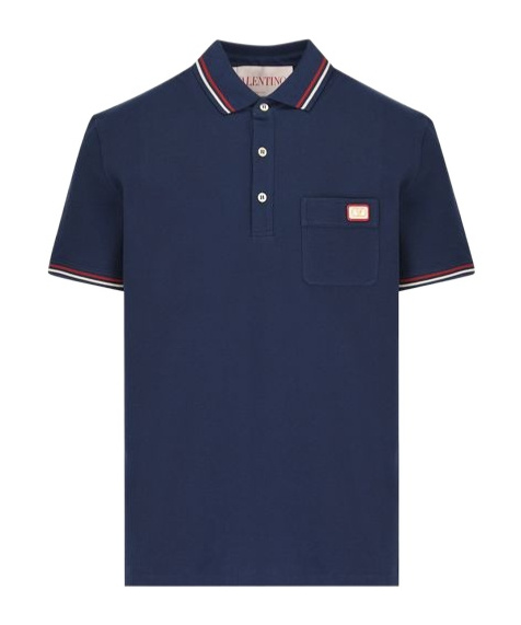 Valentino Garavani Blue Polo Shirt With Classic Collar And Logo Patch On The Front In Cotton Man In Blue