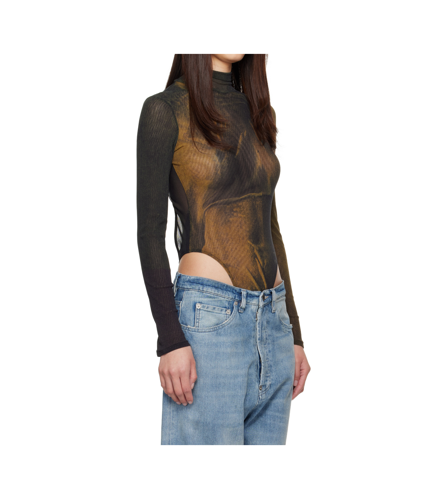 Jean Paul Gaultier Ssense Exclusive Green High Neck Printed Acid Water Bodysuit